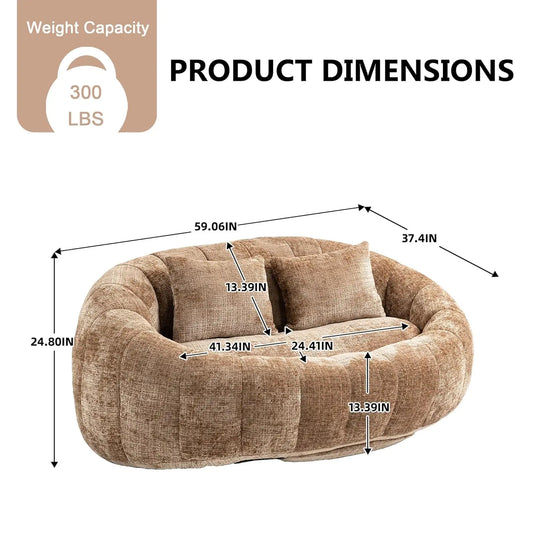 Bean Bag Sofa, Comfy Loveseat Sofa with 2 Pillows, Soft Giant Bean Bag Chair, Cozy Round Lazy Sofa with Wide, Customized - Merit Sell