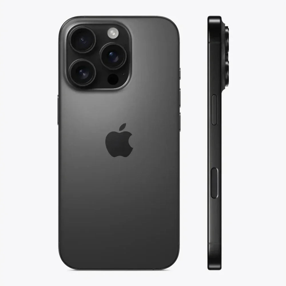Apple iPhone 16 Pro black smartphone with triple rear cameras and slim design