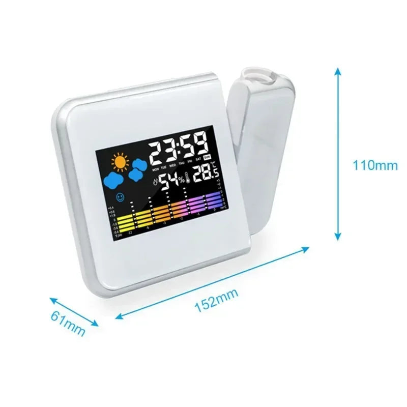 Color LCD Digital Projection Alarm Clock Temperature Thermometer Humidity Hygrometer Desk LED Time Projector Calendar