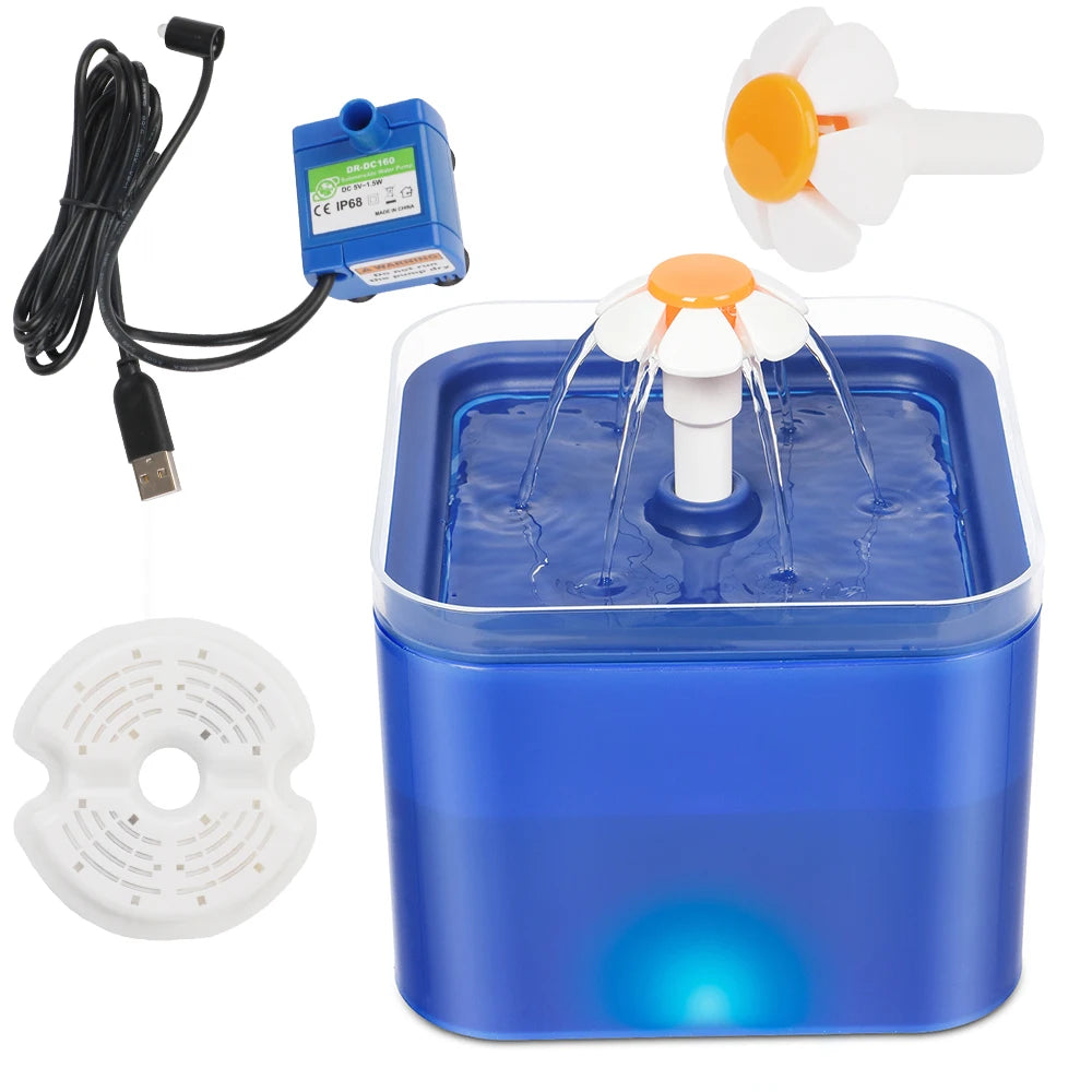 Pet Water Dispenser with Recirculate Filtring Cat Drinking Fountain USB Charging for Fresh Water with LED Lighting Automatic