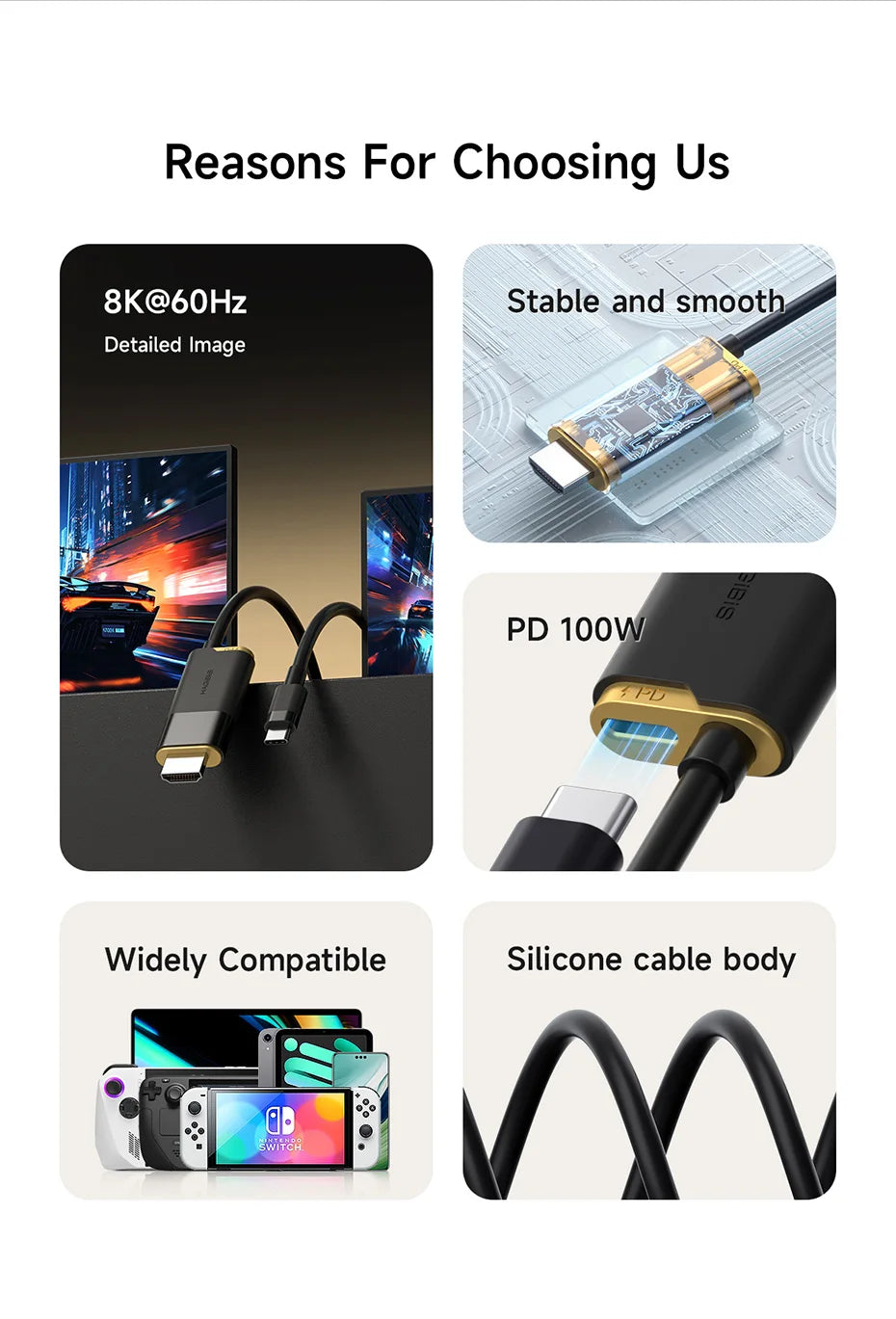 Hagibis Switch Dock for Nintendo Switch/OLED/Switch2 USB C to HDMI Cable Adapter 8K@60Hz HDR 100W PD for Laptop SteamDeck ROG