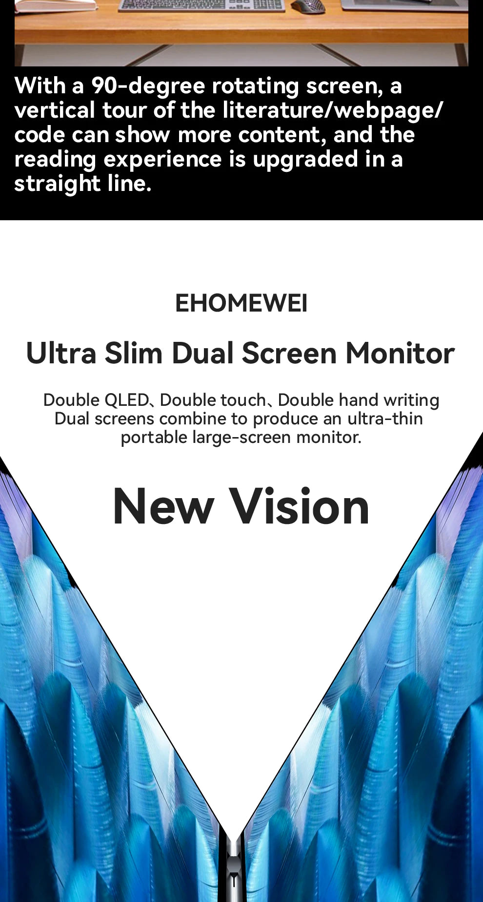 EHOMEWEI Dual Screen Portable Monitor X Series Drive-free Phone-touch FHD 2K 15.6“ 16“ For Laptop Windows Macbook