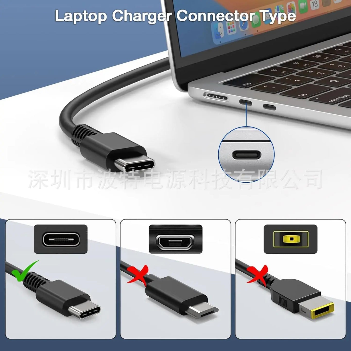 65W Type C 20V 3.25A USB C Laptop Power Adapter AC Charger For Lenovo Thinkpad X1 Carbon Yoga X270 X280 T580 P51 P52s E480 E470