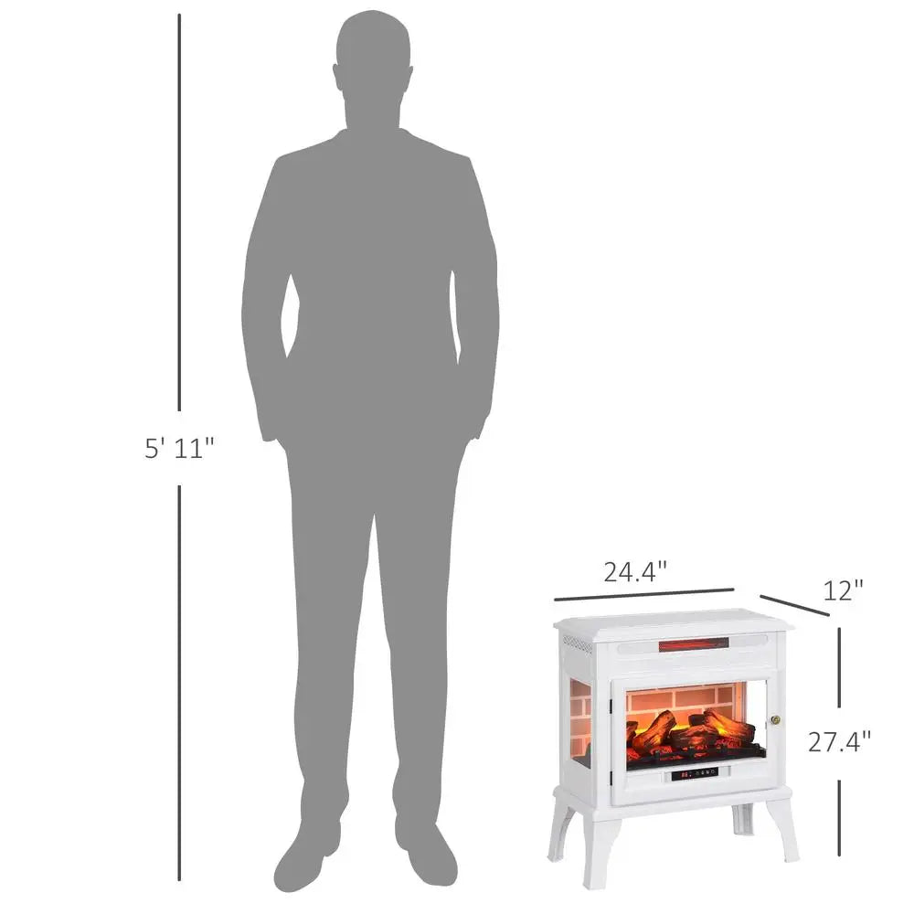 Electric Fireplace Stove 24" Infrared Heater 3D Flame Effect Remote Control Thermostat Safety Features Freestanding 1000-1500W
