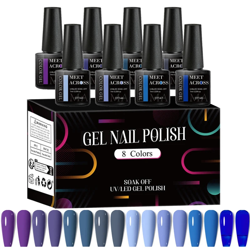 MEET ACROSS 8Pcs/Set Red Pink Gel Nail Polish Spring Colorful Laser Nail Art Gel Varnish Nail Supplies Manicure For Nails