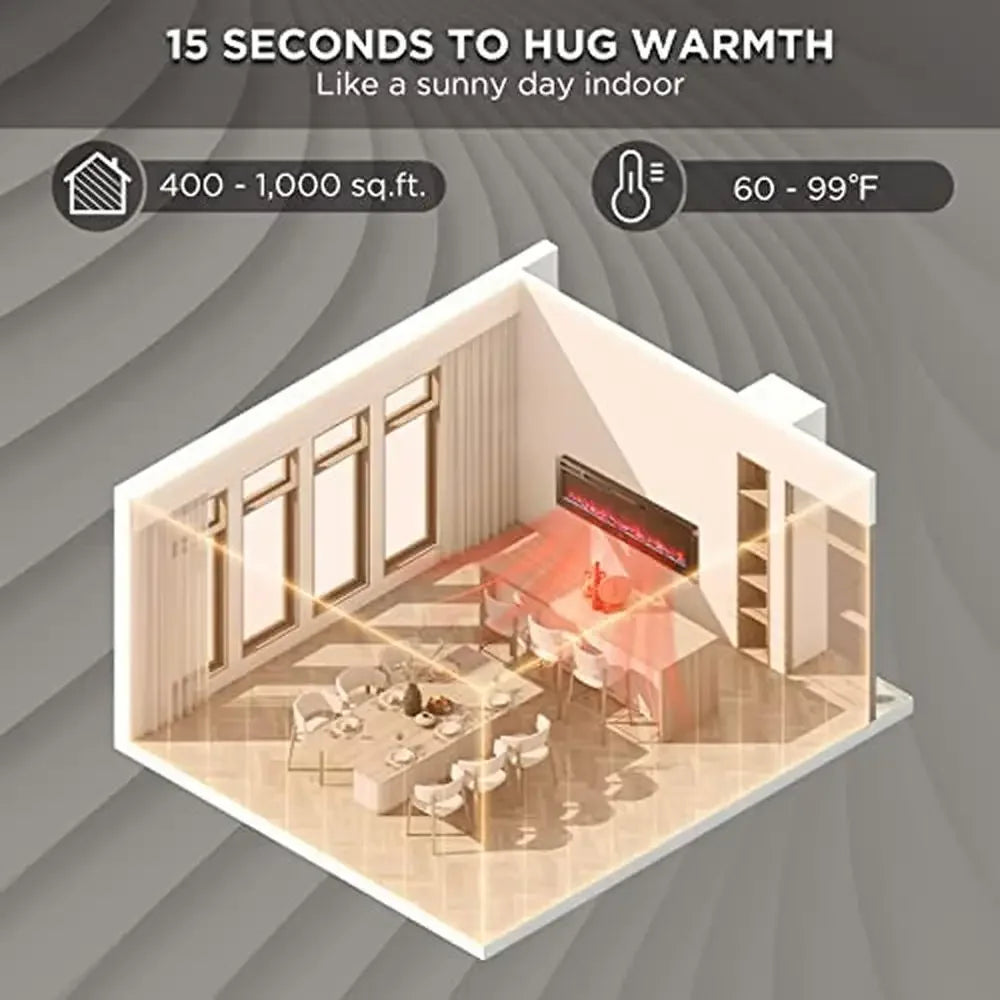 60" Smart WiFi Infrared Electric Fireplace with Realistic Flame & 1500W Quartz Heater Recessed or Wall Mounted Installation and