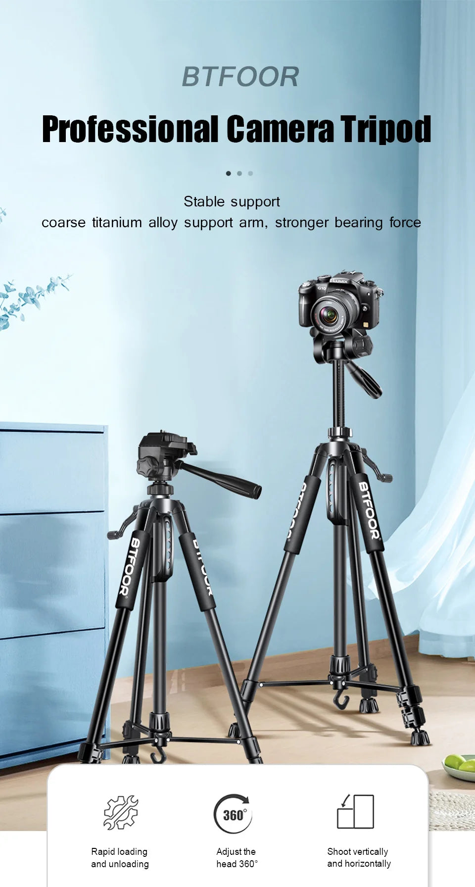 Phone Travel Self Tripod Aluminum Tall 55” 140CM Stand With Quick Plates Mount Pan Head For Canon Nikon DSLR SLR Digital Camera