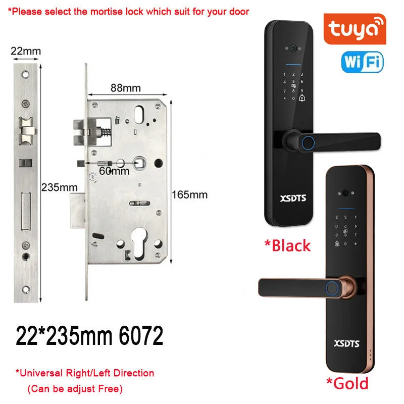 XSDTS Electronic Smart Door Lock Tuya Wifi Digital Biometric Camera Fingerprint Smart Card Password Key Unlock