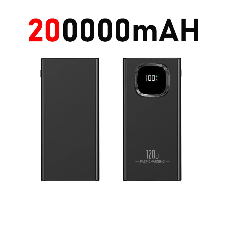 200000mah Power Bank 120w Fast Charging Portable Charger External Battery High Capacity Powerbank Digital Display