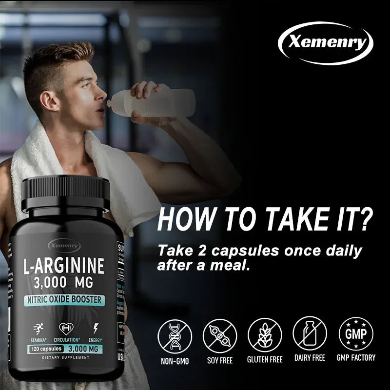 L-Arginine 3000mg - Men's Strength and Endurance Supplement,Support Reproductive Health - 120 Capsules