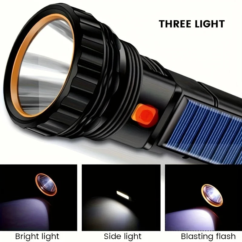Multi-function Solar LED Flashlight Outdoor Super Long Range Torch Emergency Power Bank LED Solar Outdoor Light