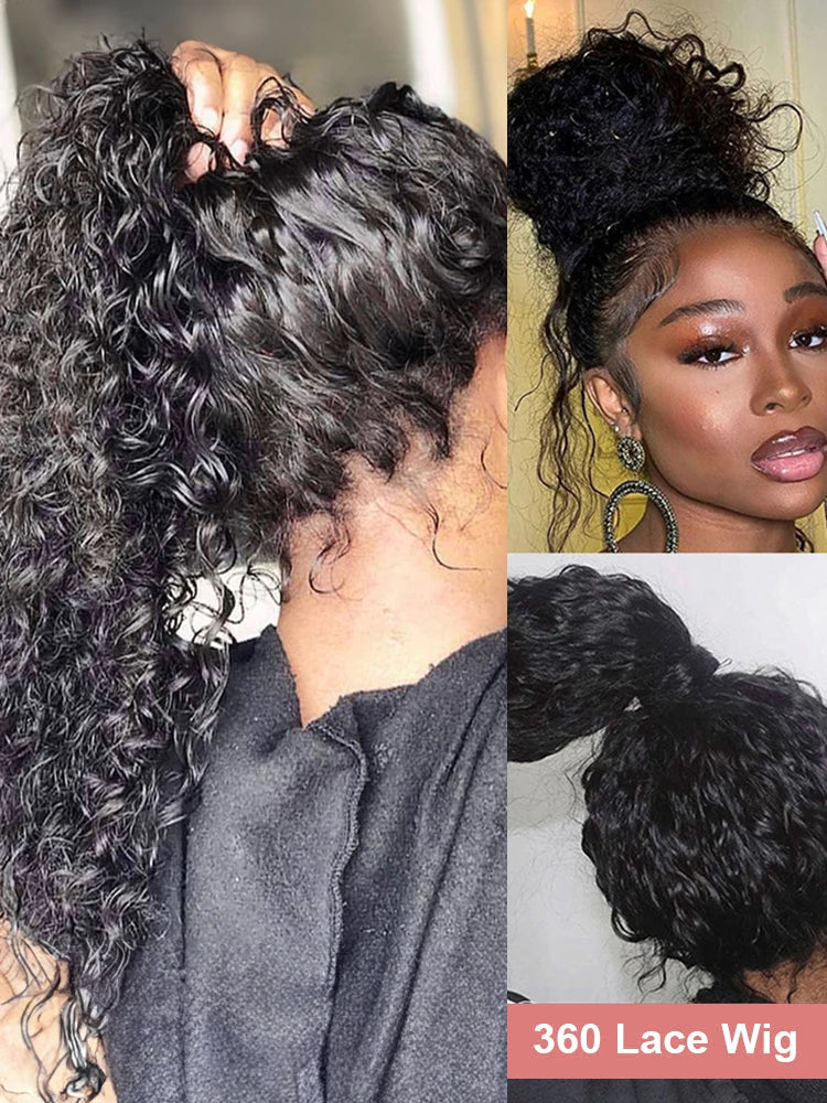 Deep Wave Glueless Wig Human Hair 40-Inch 13x6 Lace Front Wig 360 Full Lace Wigs For Women 250 Density Pre cut Kinky Curly Wigs
