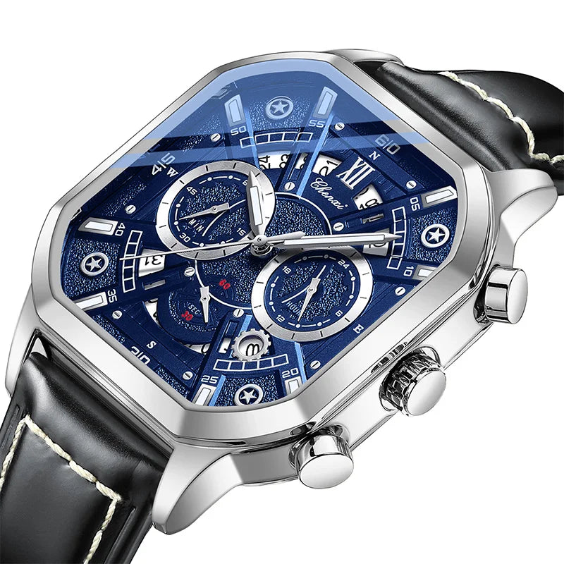 CHENXI High Quality Multifunctional Business Leisure Watches For Man Square Dial Leather Strap Quartz Wristwatches Clock Gifts