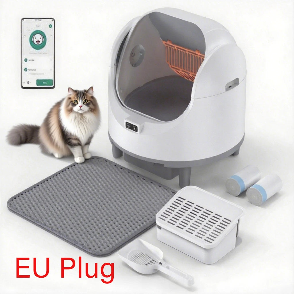 Smart Automatic Self-Cleaning Cat Litter Box EU Plug with Odor Control & WiFi Function, Easy to Clean with Cat Litter Mat - Merit Sell