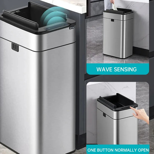 Smart Trash Can 20 Liters 15L Wastebasket Stainless Steel Automatic Sensor Trash Can Food Waste Bin Home Kitchen Garbage Cube - Merit Sell