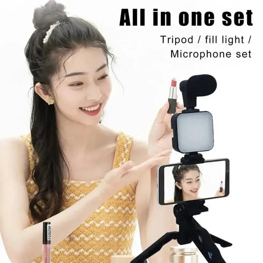 Smartphone Vlogging Kit With Tripod Phone Holder Mini Microphone LED Fill Light Starter For TikTok Live Stream Video YouTube - Merit Sell