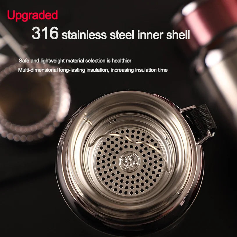 Spot 316 stainless steel thermos large capacity rope lifting sling pot outdoor portable vacuum sports kettle business - Merit Sell