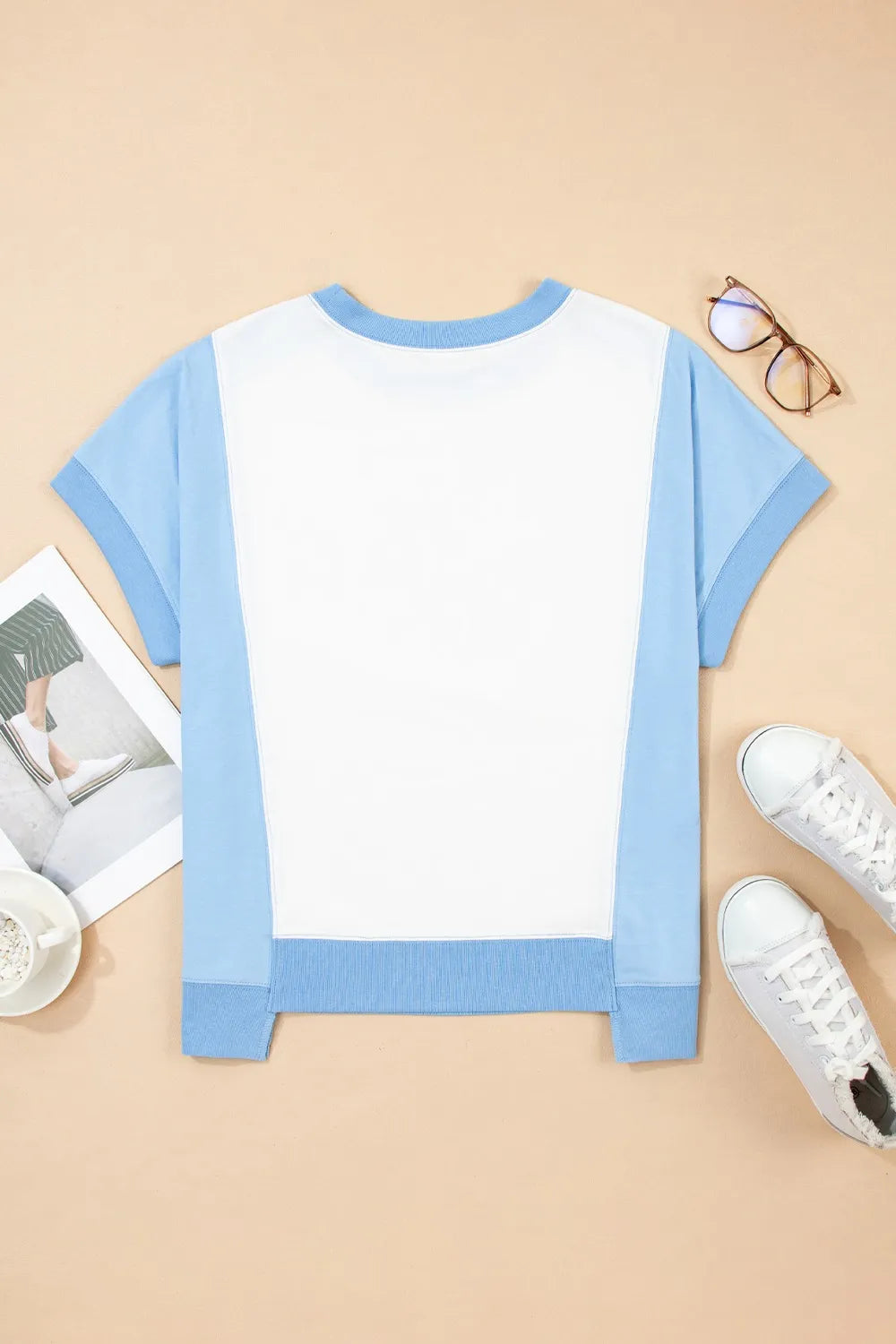 Star Plaid Flower USA Graphic Color Block Crewneck T Shirt - Merit Sell