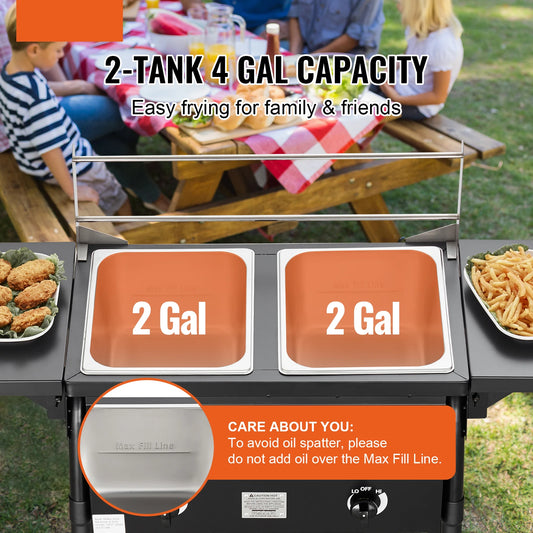 SucceBuyOutdoor Propane Deep Fryer Double Burners Commercial Fryer16Qt Stainless Steel Cooker Oil Fryer Cart For Outdoor Cooking - Merit Sell