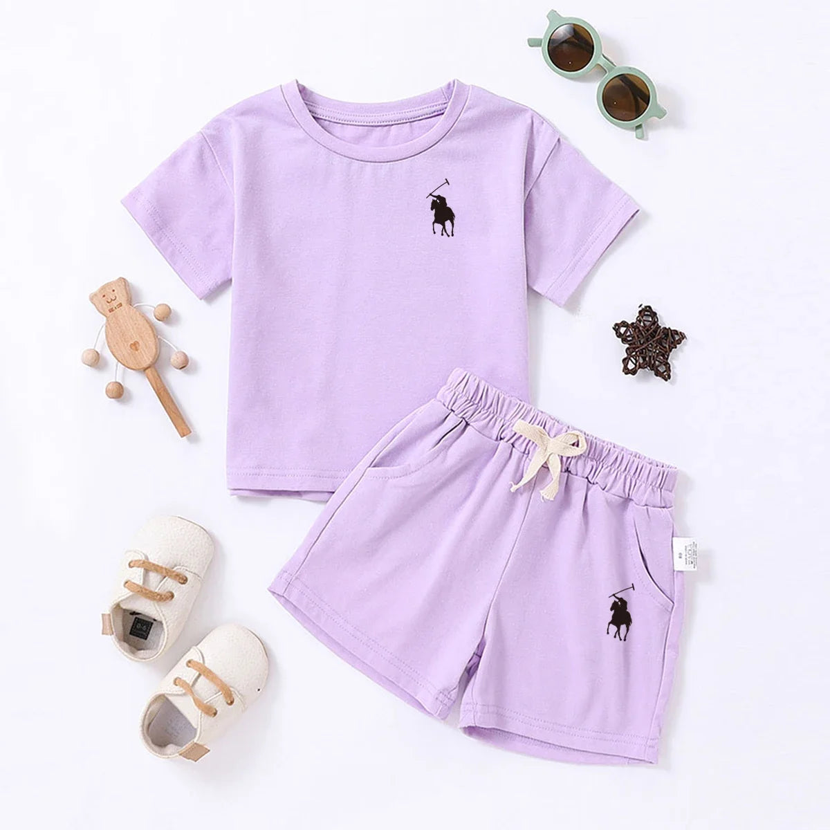 Summer Cotton Toddler 2pcs Boys Girls Printed Round Neck Top + Shorts Set Comfortable Skin-friendly Casual Clothing 2024 New - Merit Sell
