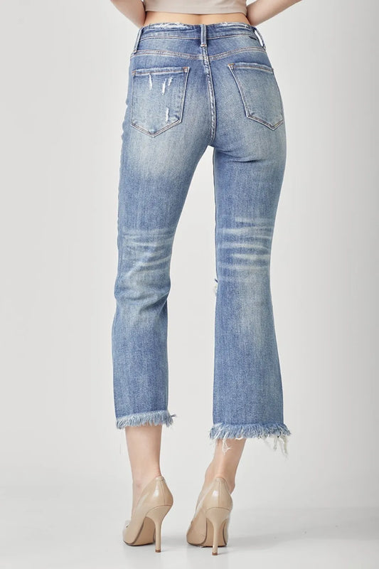 Trendsi High Waist Distressed Cropped Jeans for Women - Merit Sell