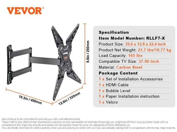 VEVOR Full Motion TV Mount Fit for Most 26-90in TVs Swivel Tilt Horizontal Adjustment TV Wall Mount Bracket W/ Articulating Arms - Merit Sell