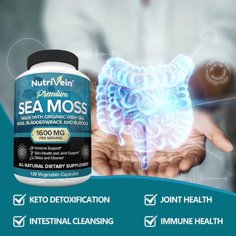 Vegetarian Organic Sea Moss Supports Immune System, Joint Health Intestinal Cleansing Detoxification & Cleansing Skin Supplement - Merit Sell