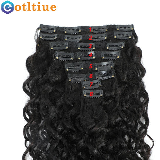 Water Wave Clip In Human Hair Extensions 8PC/Set 120g Wholesale Remy Virgin Curly Wavy Clip On Hair For Women Natural Hair Clips - Merit Sell