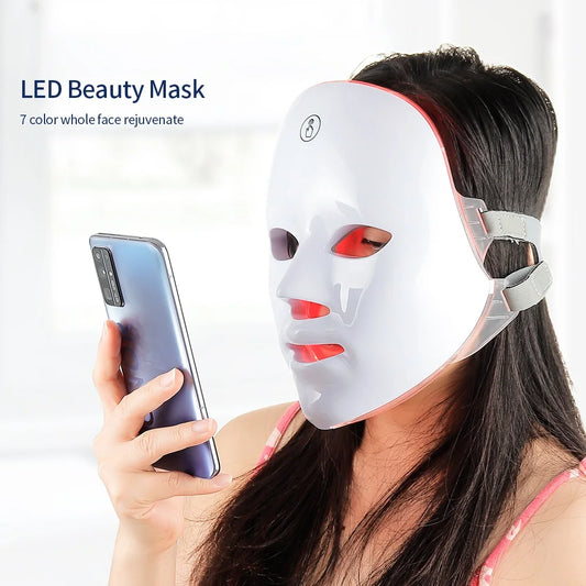 Wireless 7 Colors LED Face Beauty Machine Photon Facial Neck Skin Tighten Rejuvenation Facial Neck Mask - Merit Sell