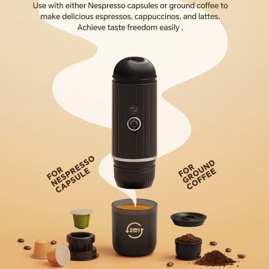 Wireless Portable Espresso Coffee Machine 19 Bar Automatic Heating fit Capsule & Ground Travel Coffee Maker for Camping Office - Merit Sell