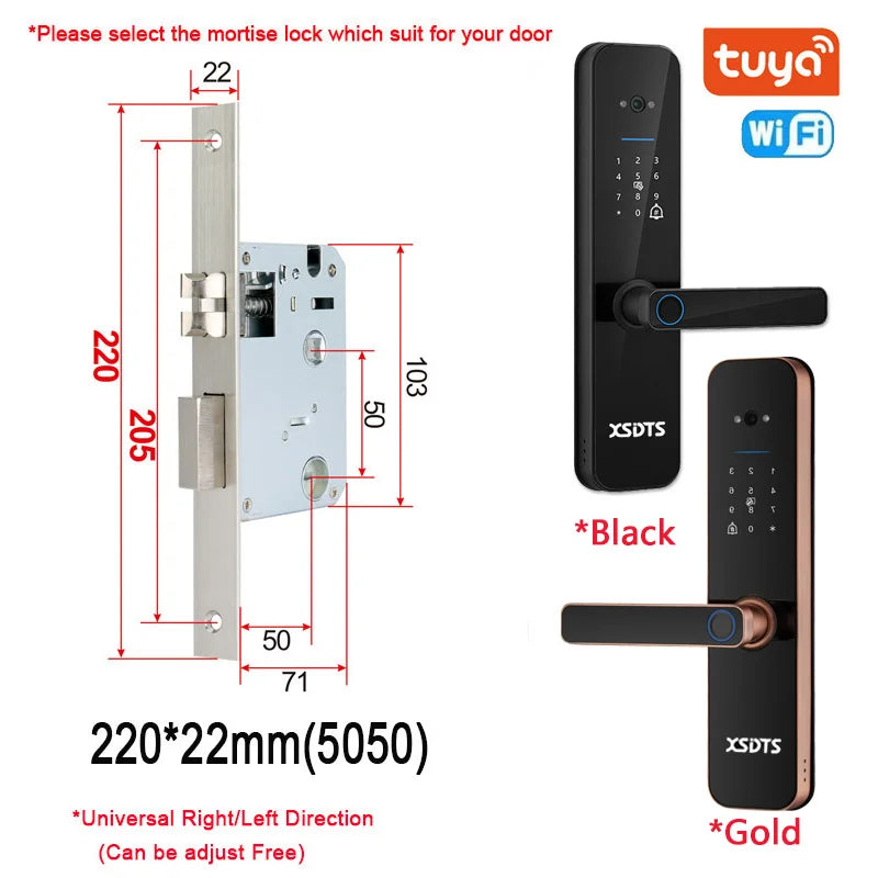 XSDTS Electronic Smart Door Lock Tuya Wifi Digital Biometric Camera Fingerprint Smart Card Password Key Unlock - Merit Sell