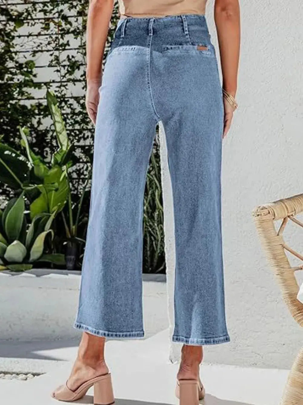 Button Fly Cropped Jeans with Pockets - Merit Sell