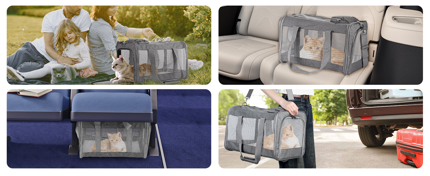 Dog Carrier,Cat Carrier Airline Approved Soft Pet Carrier with Breathable Honeycomb Board,Removable Support Board for Car,