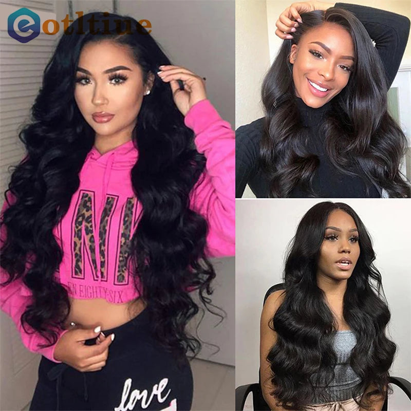 Merit Sell human hair black wavy clip ins shown on three women with long voluminous waves