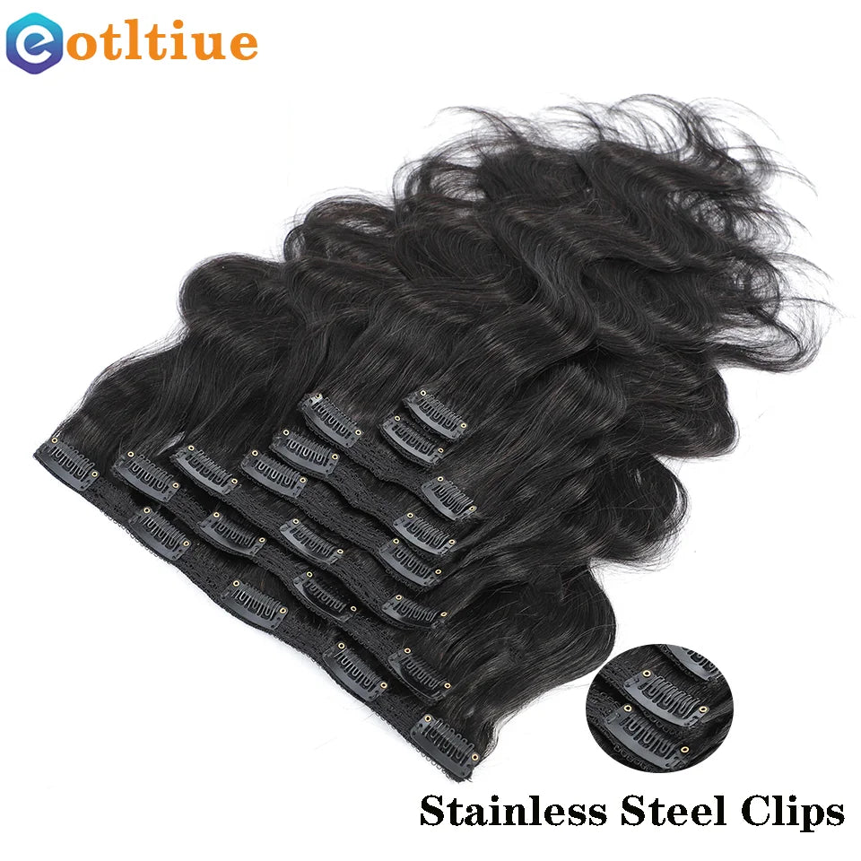 Merit Sell human hair black wavy clip ins with stainless steel clips for easy attachment