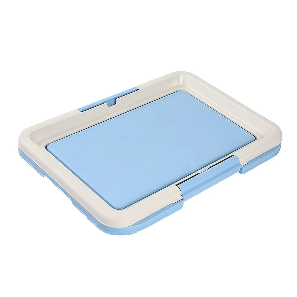Merit Sell indoor potty for small dogs with blue and white plastic frame for easy cleaning