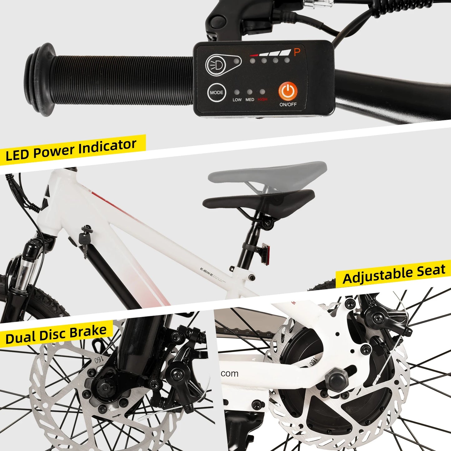 Merit Sell electric bike for kids ages 7 and up with LED power indicator adjustable seat and dual disc brake