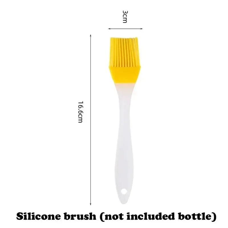 Yellow silicone brush for kitchen oil dispenser sprayer with white handle measuring 16.6 cm long