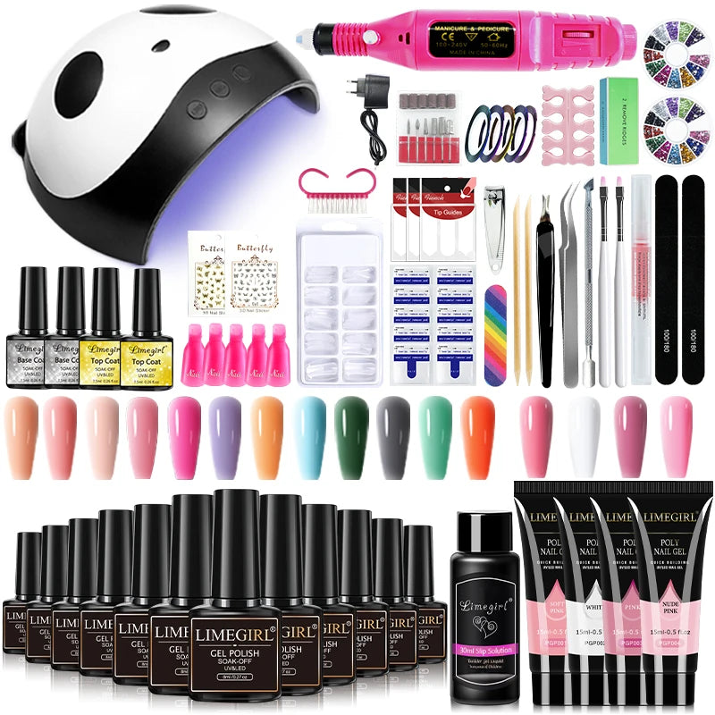 Merit Sell 54W nail lamp gel polish kit with LED lamp, electric drill, nail colors, gels, and manicure tools
