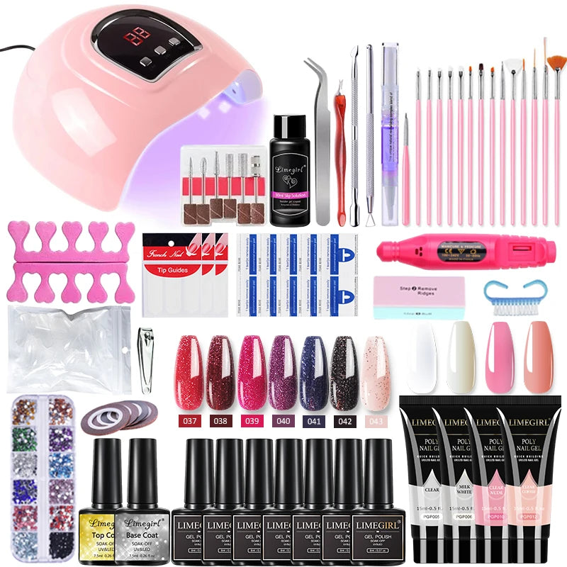 54W nail lamp gel polish kit by Merit Sell including LED lamp, gel polish bottles, nail tools, brushes, and nail art accessories