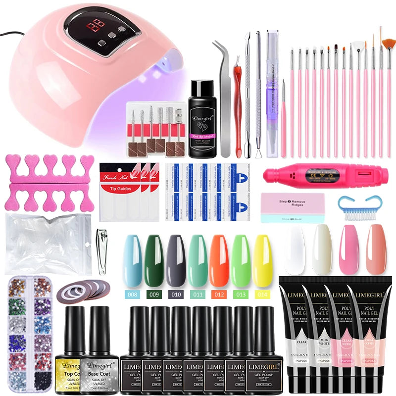 54W nail lamp gel polish kit by Merit Sell including nail lamp, gel polish, nail tools, and accessories