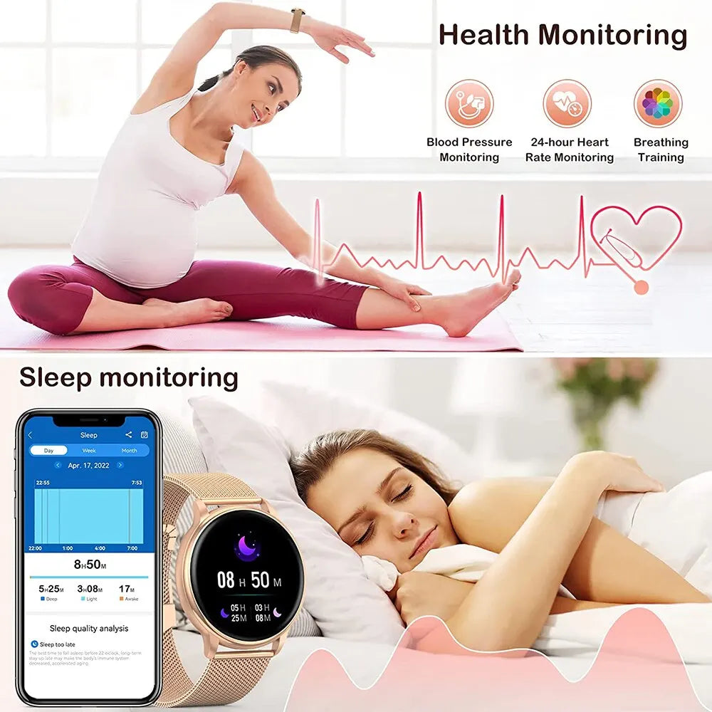 Custom dial fitness tracker watch by Merit Sell showing health and sleep monitoring features with blood pressure and heart rate tracking