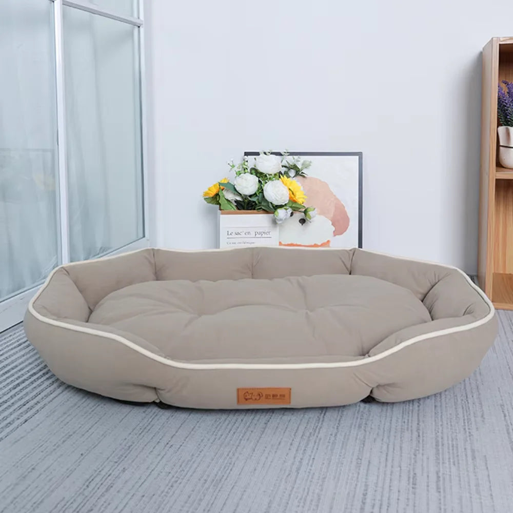 Warm pet sofa for big dogs in beige with cushioned sides and soft fabric by Merit Sell