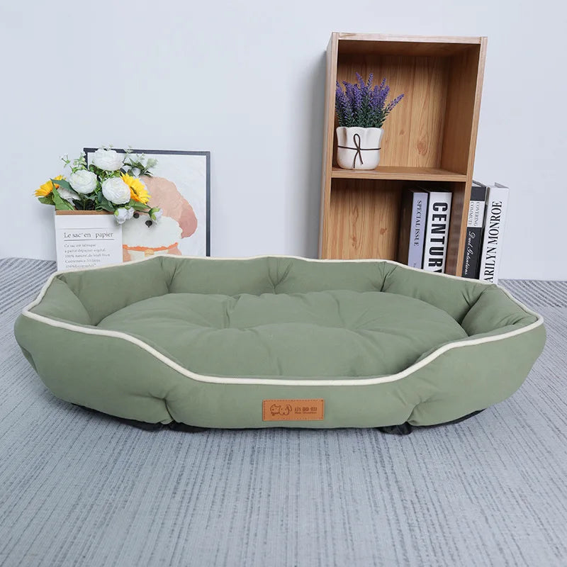 Merit Sell warm pet sofa for big dogs in green with cushioned sides and soft interior