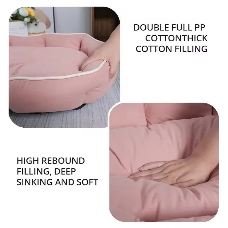 Soft pink warm pet sofa for big dogs with thick cotton filling and high rebound cushioning