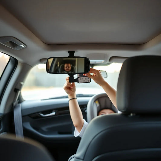 Rear-seat baby safety mirror securely mounted for clear driver visibility