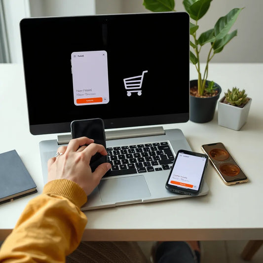 Laptop and smartphone on a desk as someone compares phone deal offers online.
