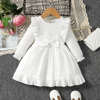 0-3 Year old Baby girl Dress Solid Color Bow Ruffle Princess Dress Suitable for Toddlers Baby girl Spring autumn Dress - Merit Sell