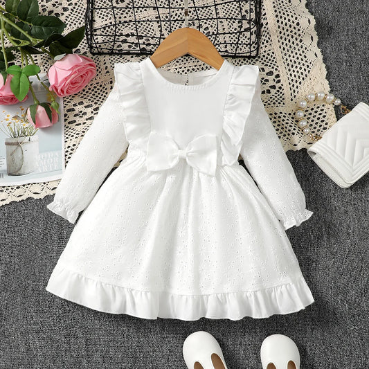 0-3 Year old Baby girl Dress Solid Color Bow Ruffle Princess Dress Suitable for Toddlers Baby girl Spring autumn Dress - Merit Sell