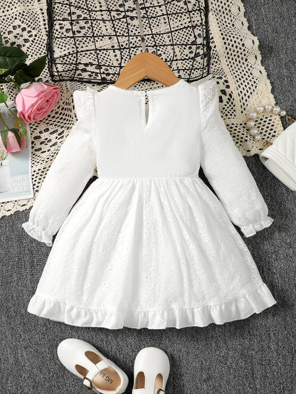 0-3 Year old Baby girl Dress Solid Color Bow Ruffle Princess Dress Suitable for Toddlers Baby girl Spring autumn Dress - Merit Sell